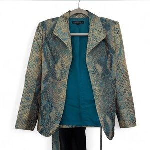 Lafayette 148 New York Teal and Beige Snake Print Blazer